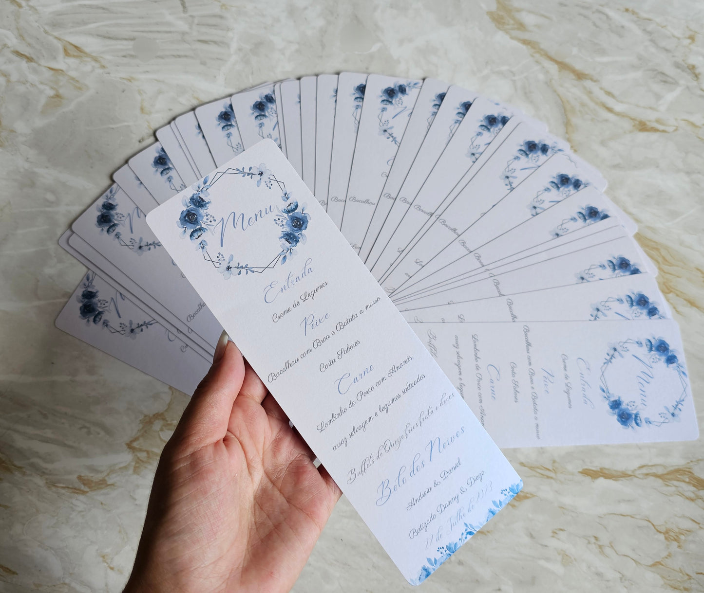 Menus personalizados floral azul