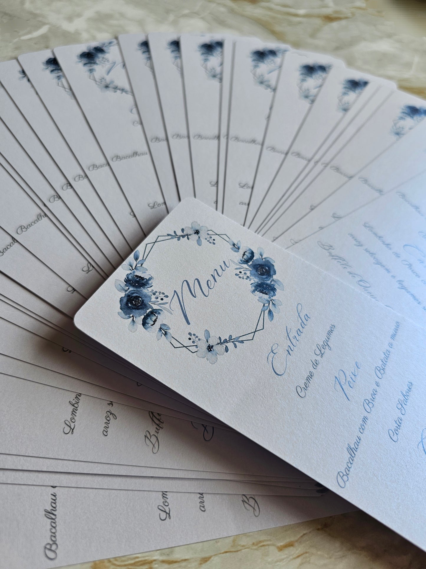 Menus personalizados floral azul