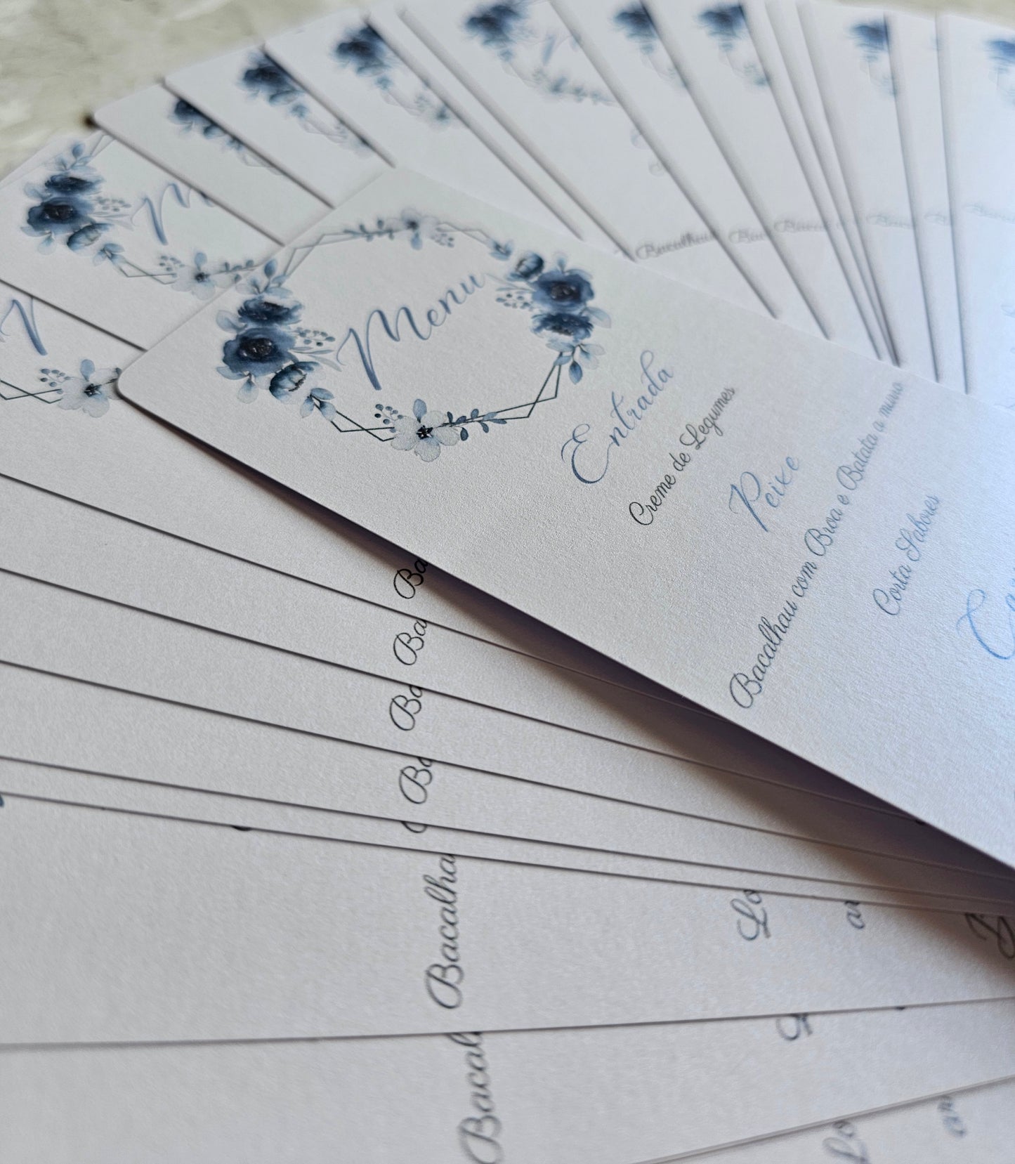 Menus personalizados floral azul