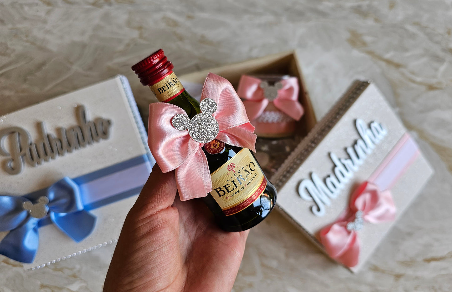 Caixas especiais Padrinhos azul e rosa