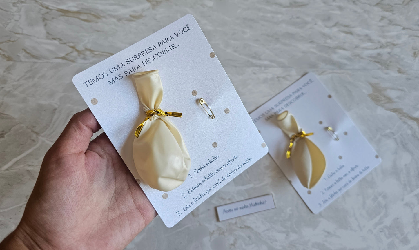 Convite Padrinhos "Balão" Dourado