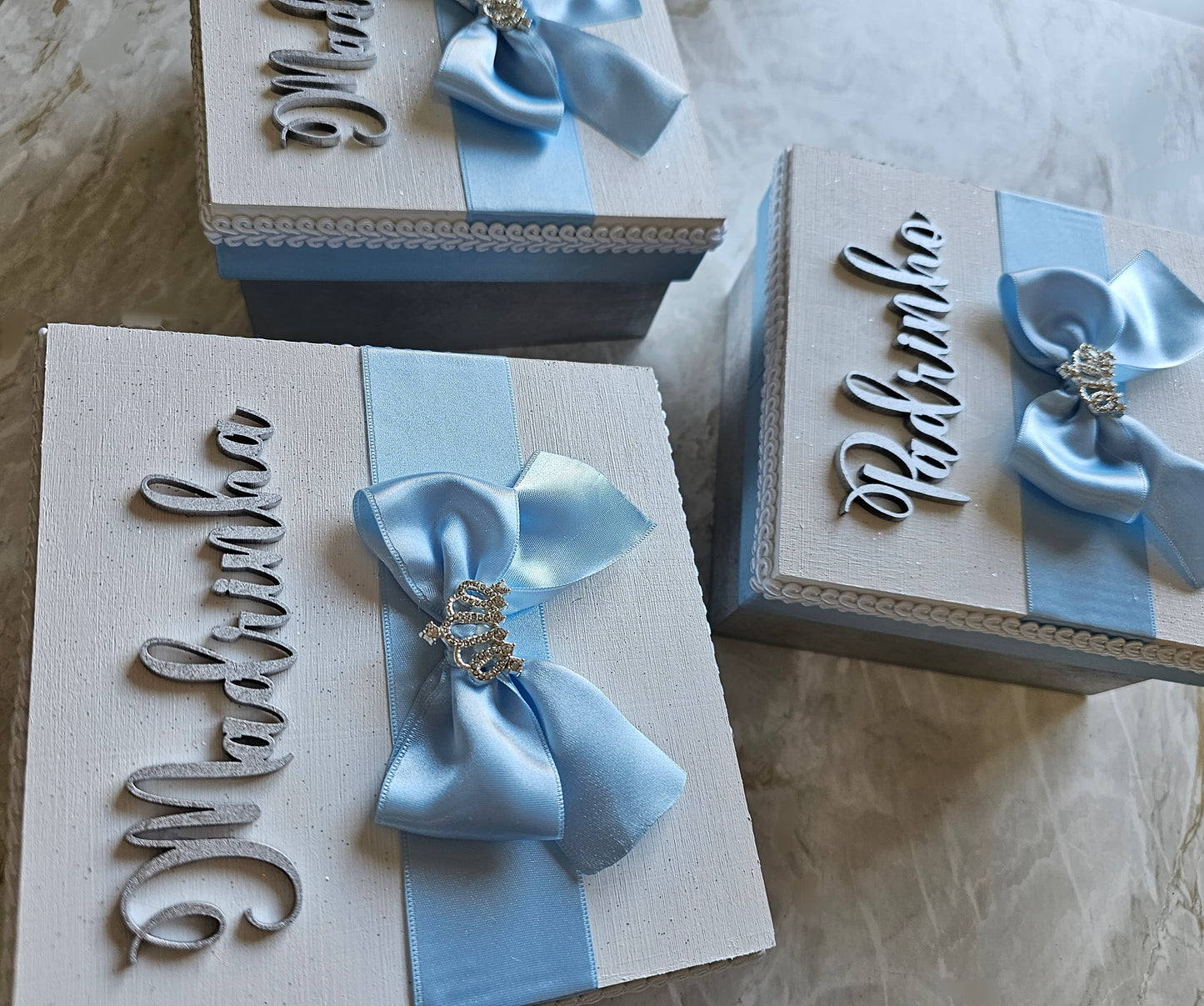 Caixas especiais Padrinhos azul bebé