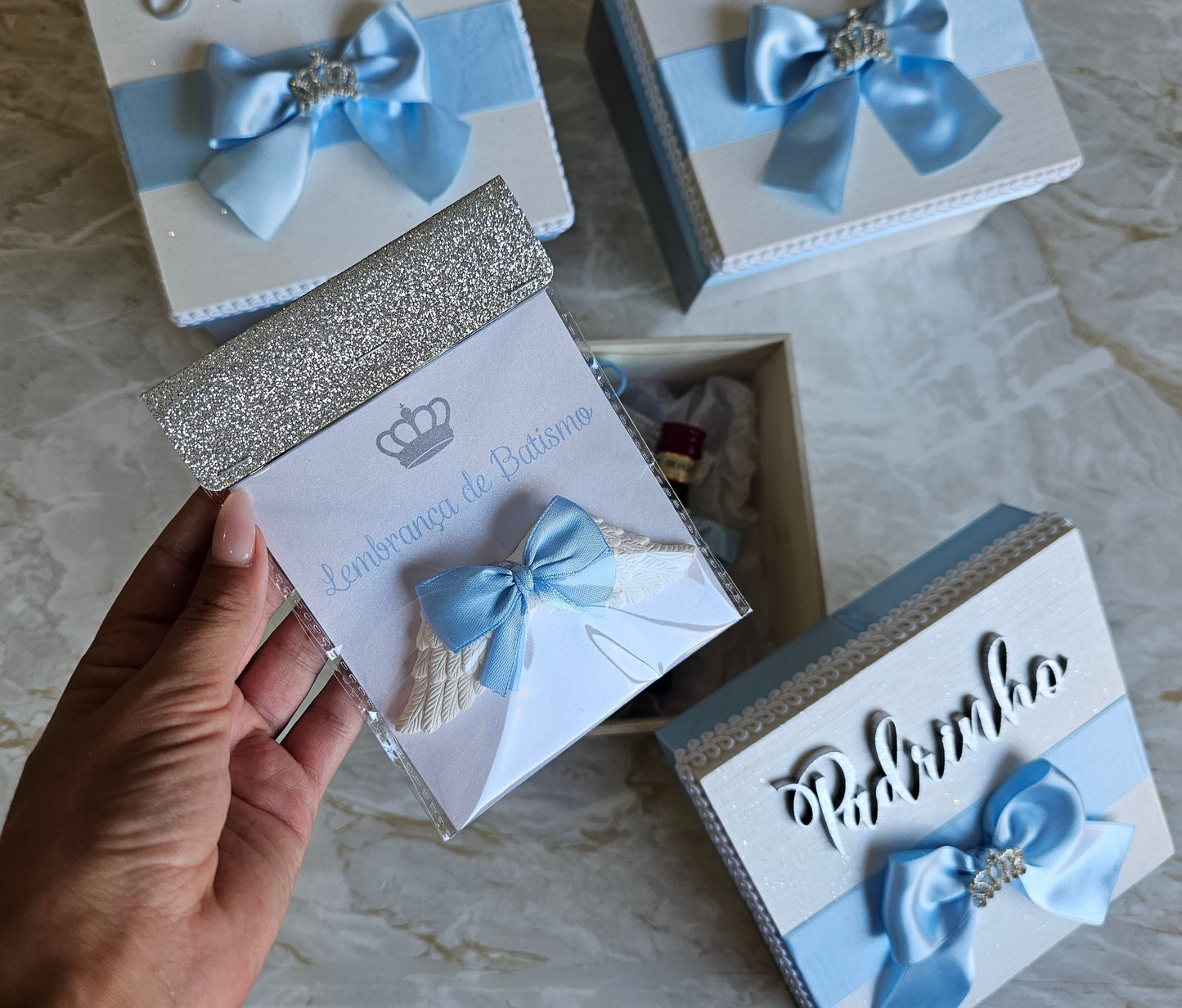Caixas especiais Padrinhos azul bebé