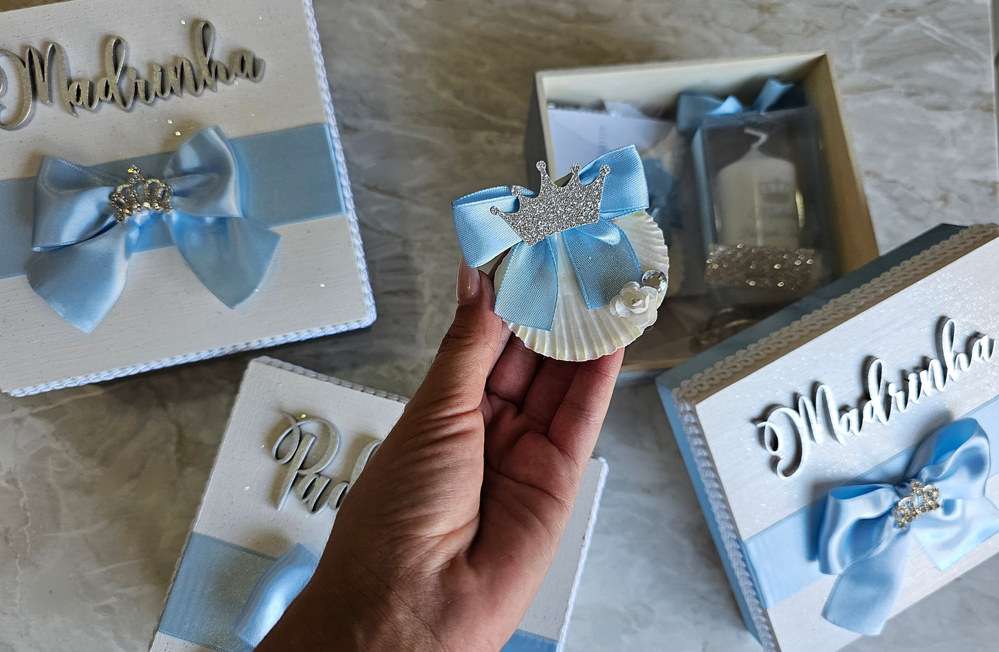 Caixas especiais Padrinhos azul bebé