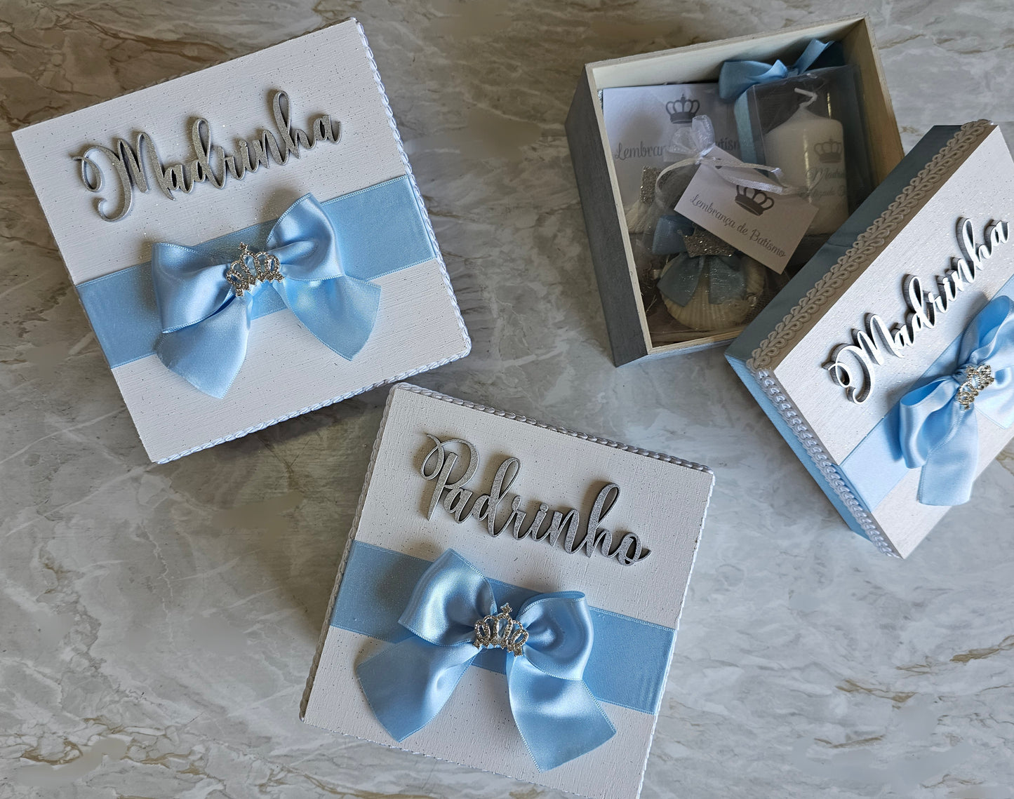 Caixas especiais Padrinhos azul bebé