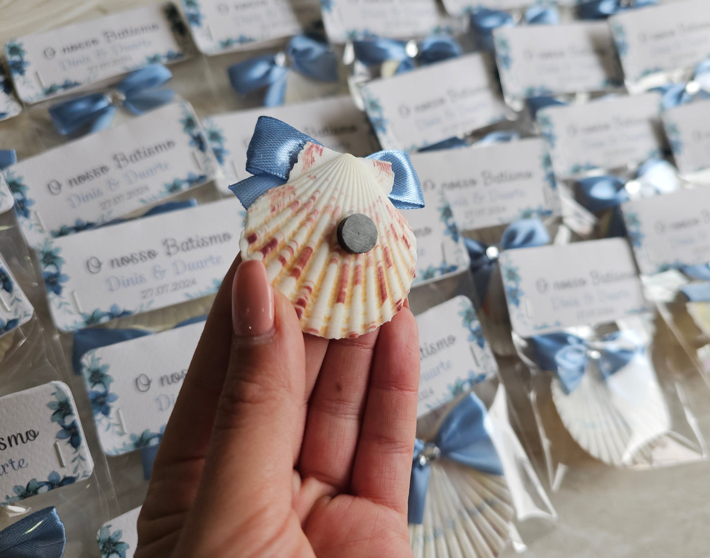 Mini concha íman "Floral Azul"