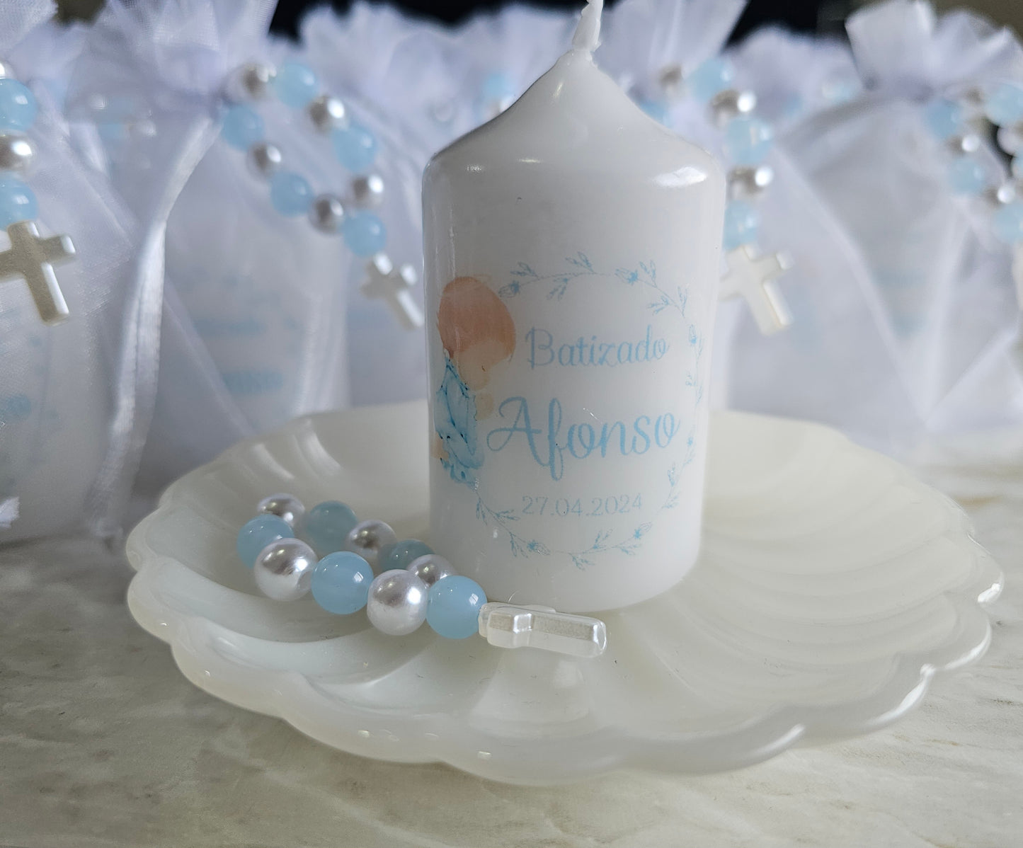 Vela personalizada + dezena "Anjinho"