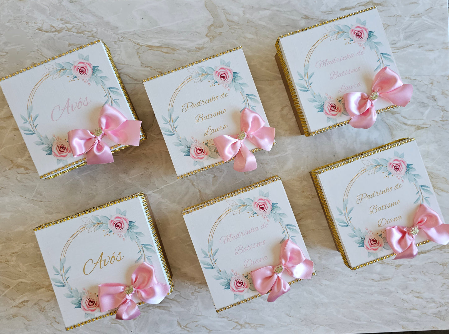 Caixas especiais " Floral rosa e dourado"
