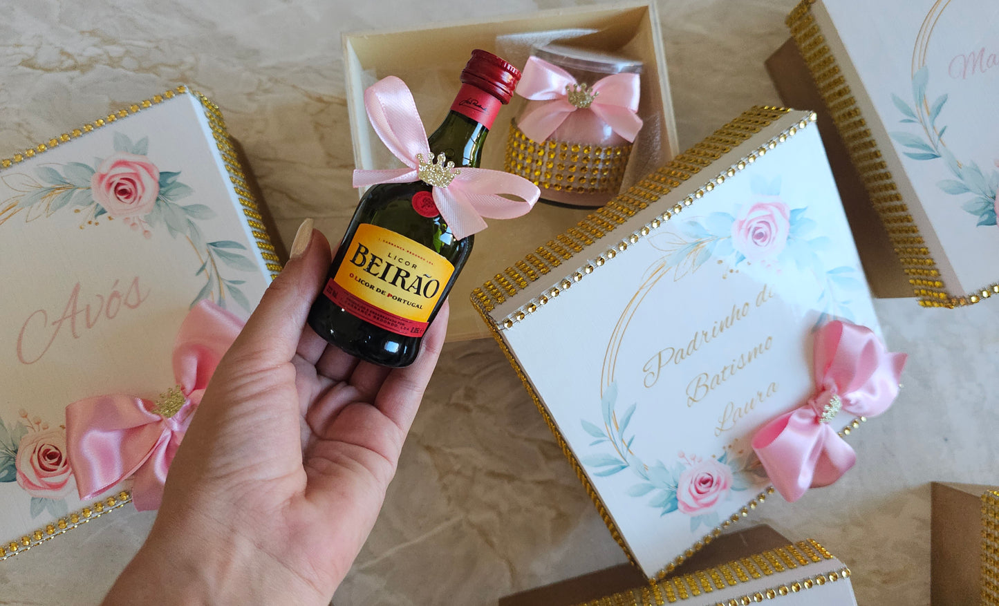 Caixas especiais " Floral rosa e dourado"