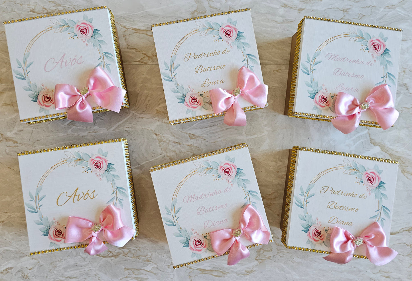 Caixas especiais " Floral rosa e dourado"