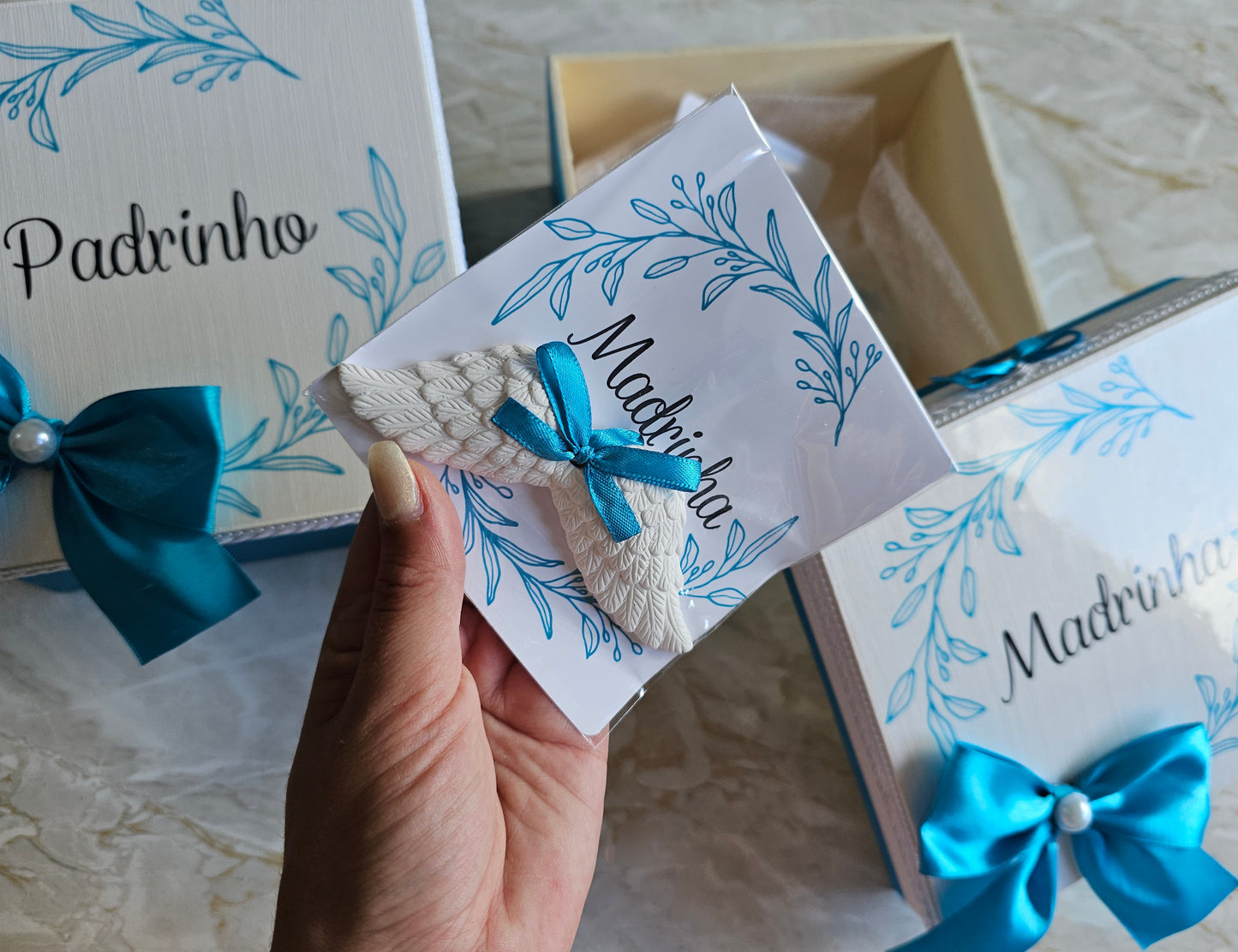 Caixas especiais Padrinhos "Floral Azul"