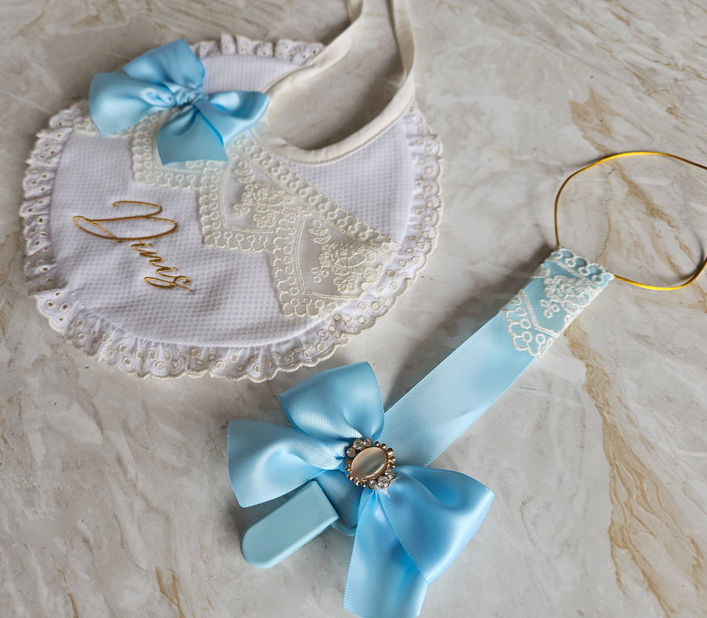 Babete personalizado + prendedor de chupeta