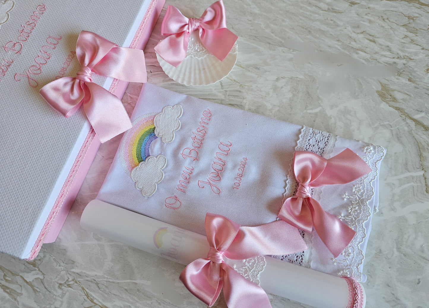 Conjunto de Batismo Arco-Iris Rosa