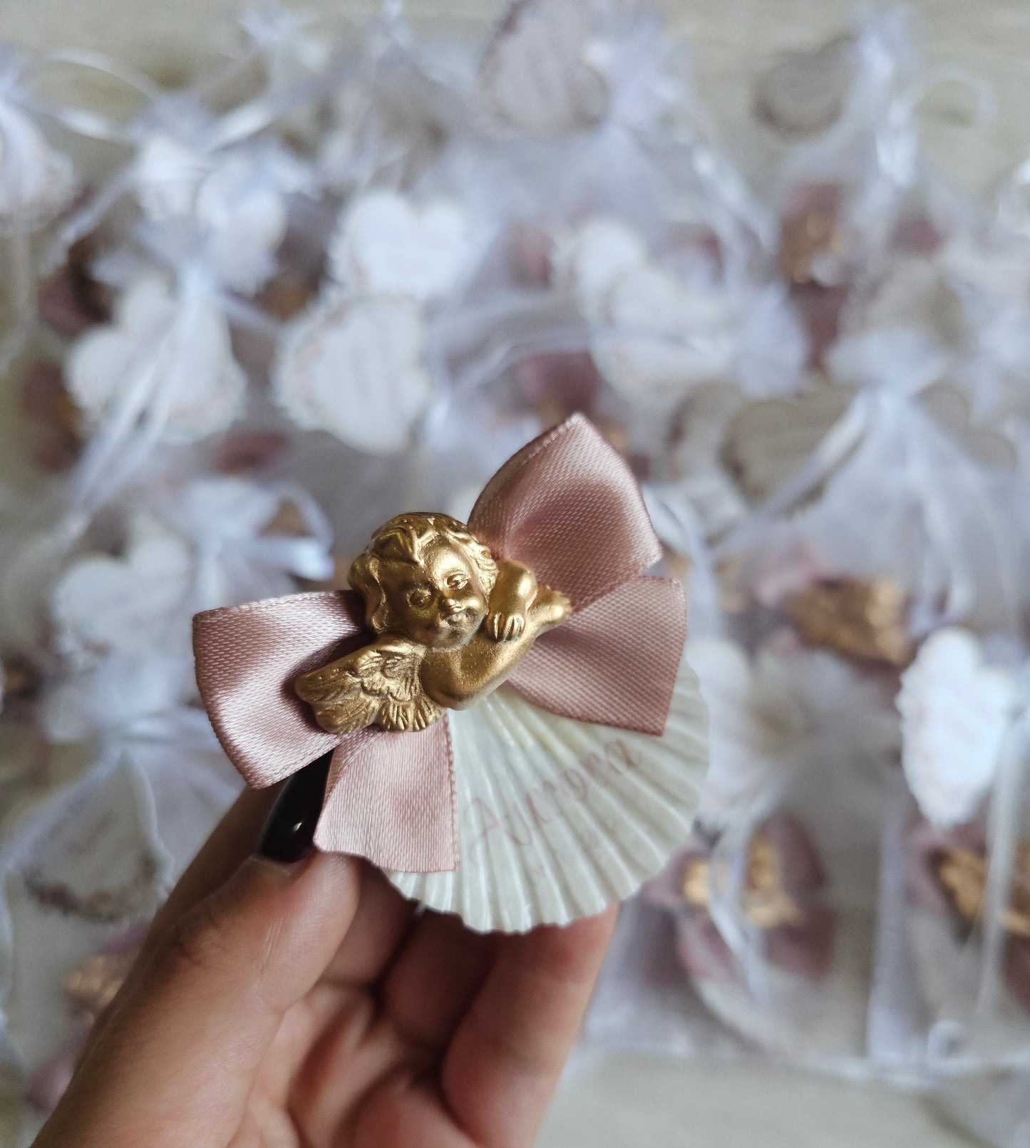 Mini concha íman com anjinho dourado