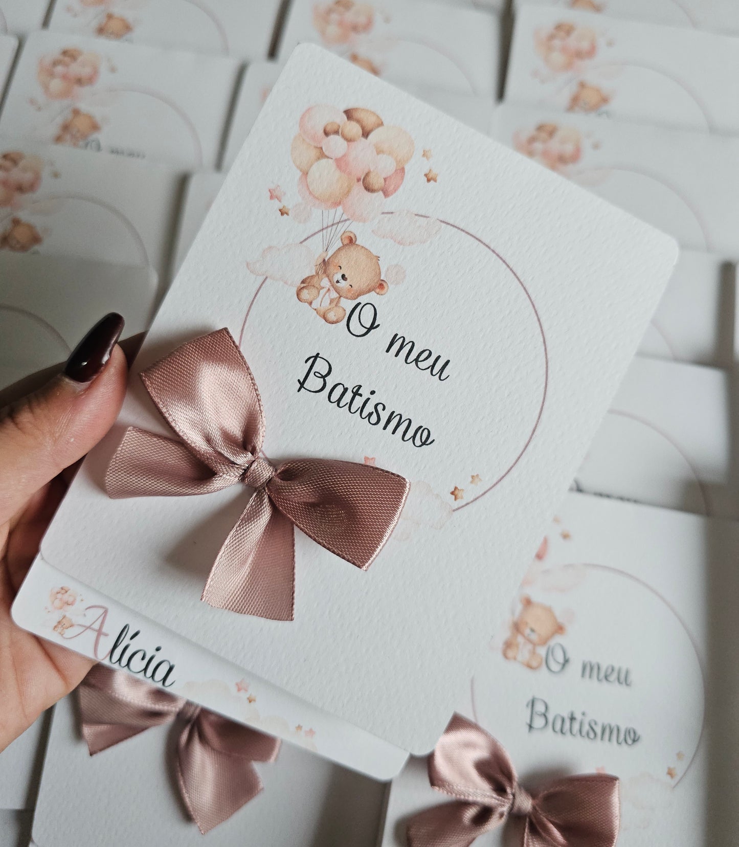 Convites Batismo Ursinha rosa velho