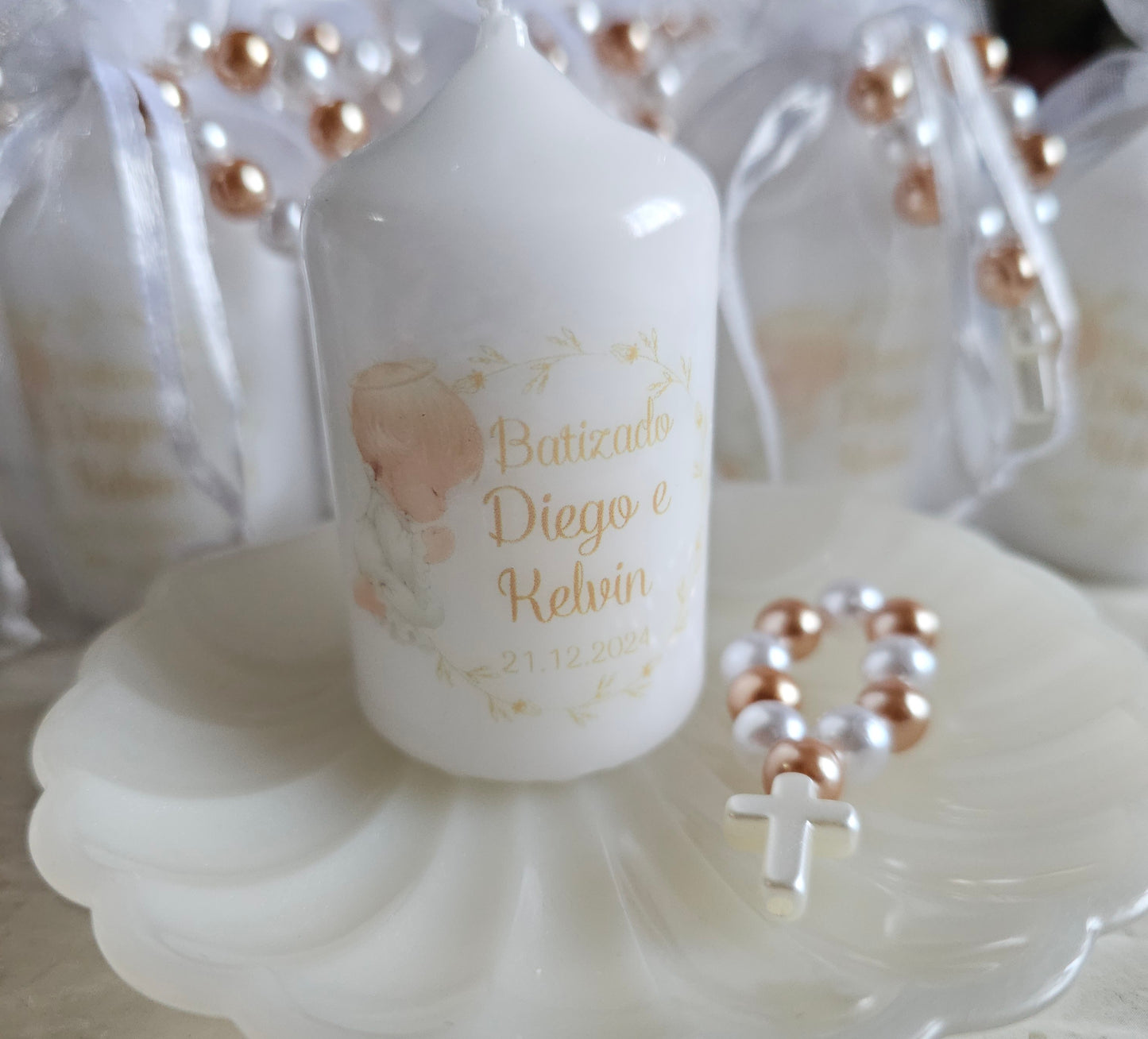 Vela personalizada anjo branco + dezena