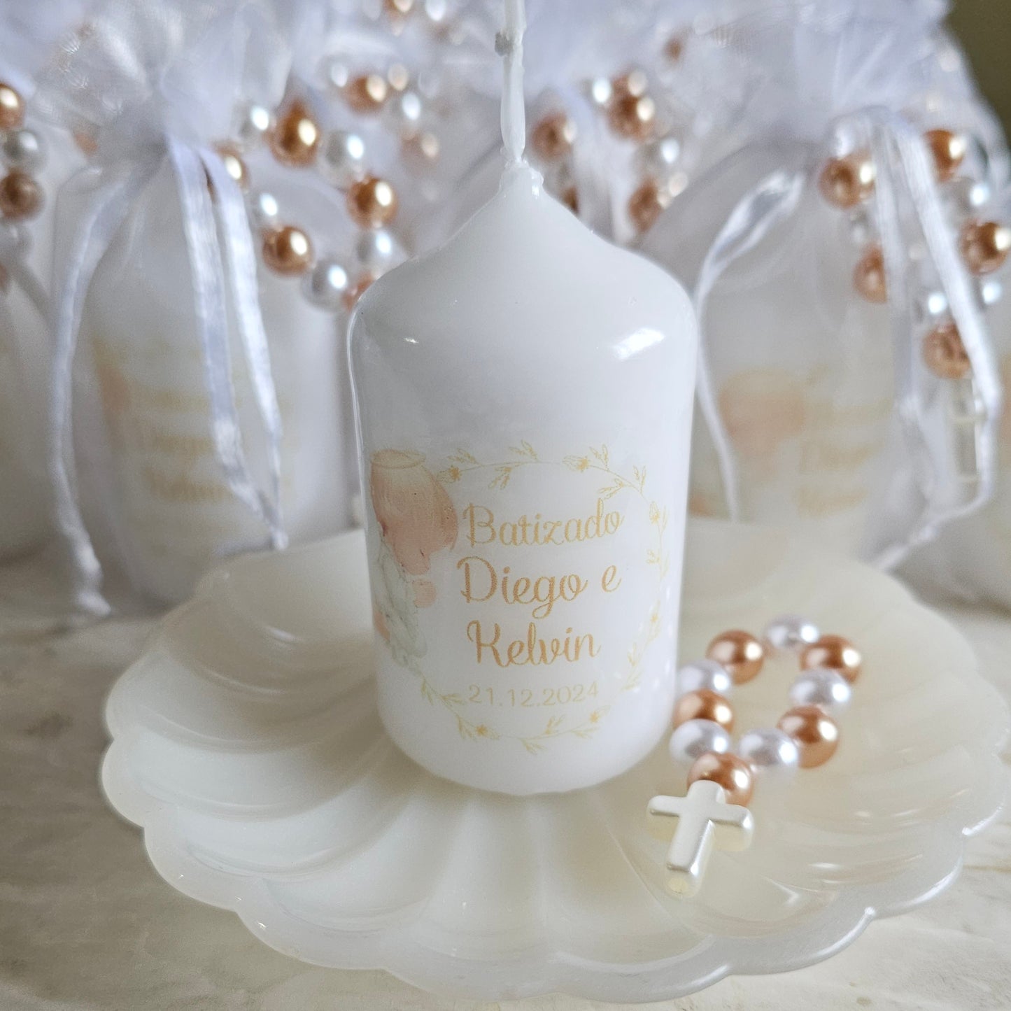Vela personalizada anjo branco + dezena