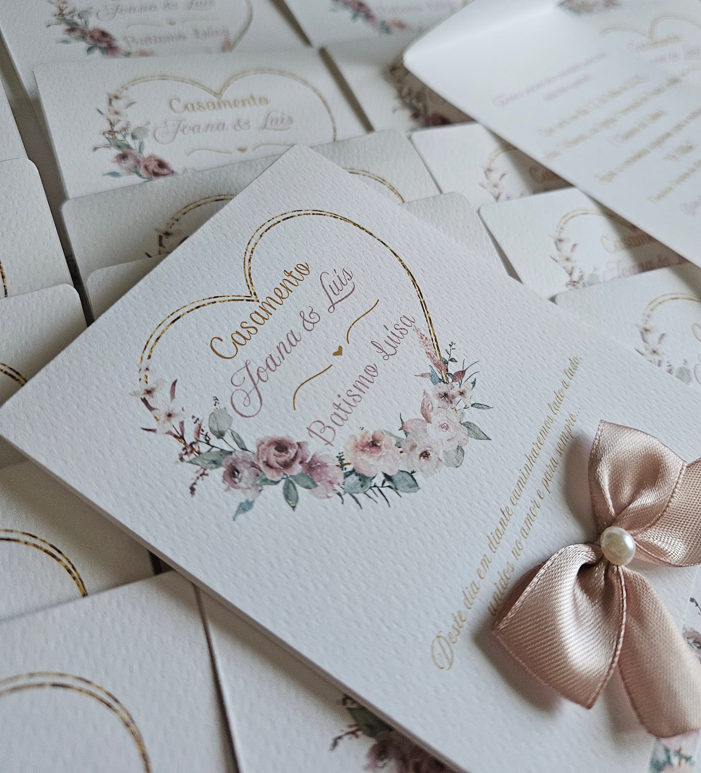 Convite Casamento & Batismo tons de rosa