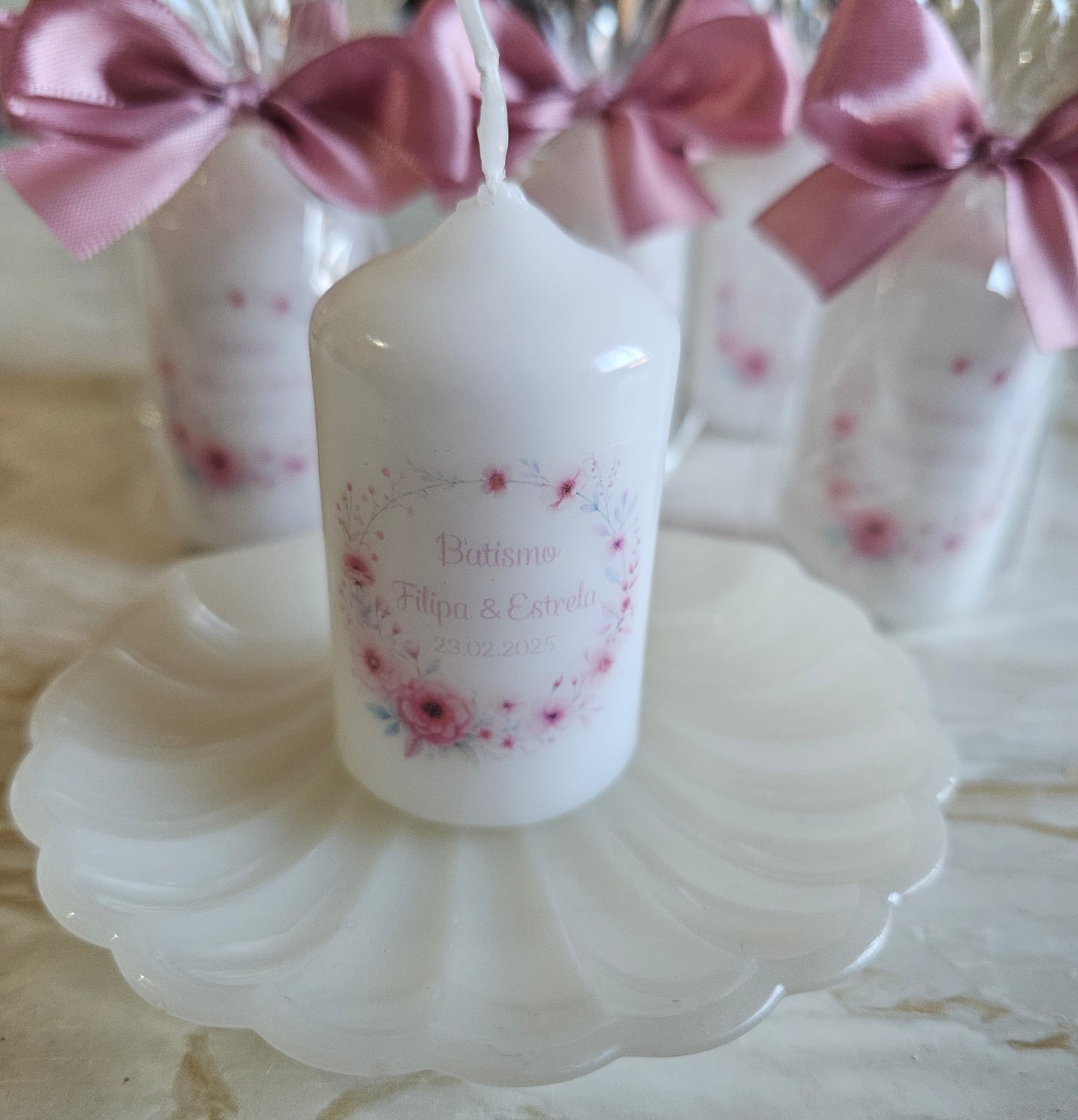 Vela personalizada floral rosa