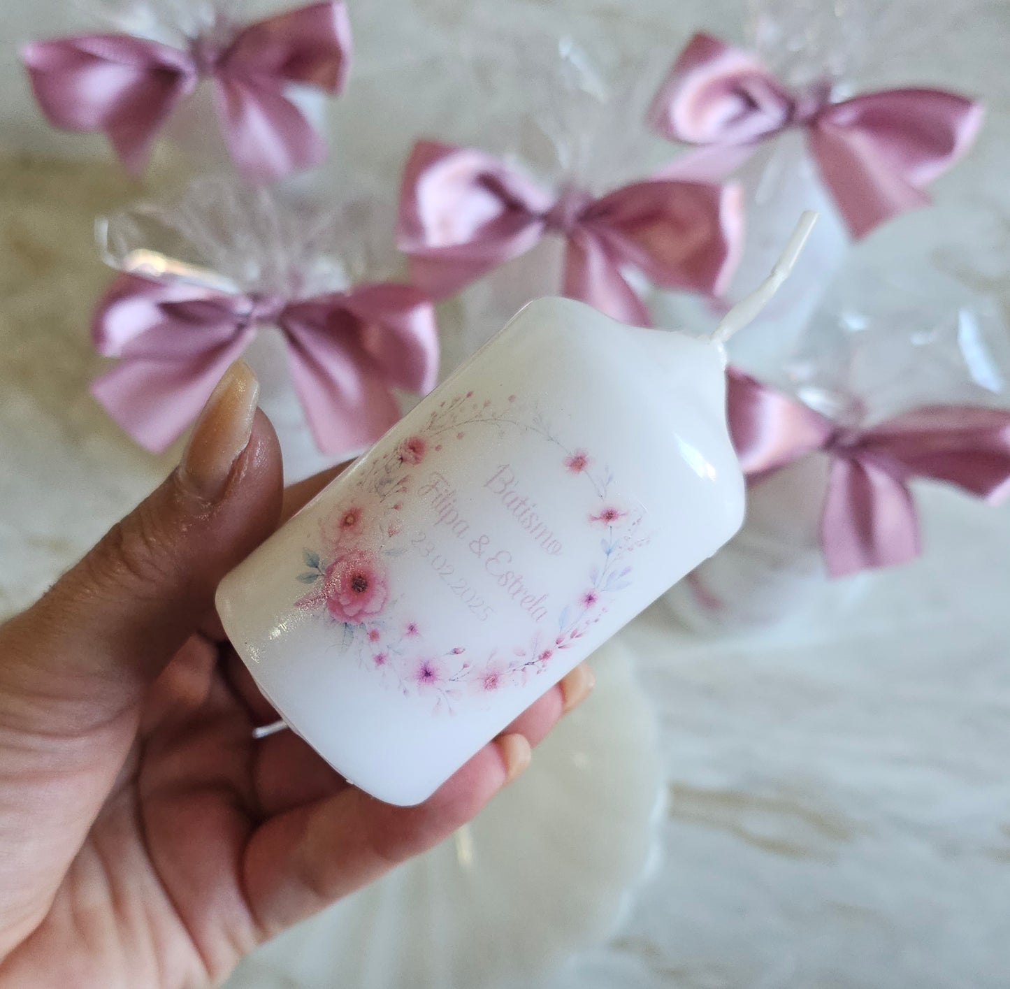 Vela personalizada floral rosa