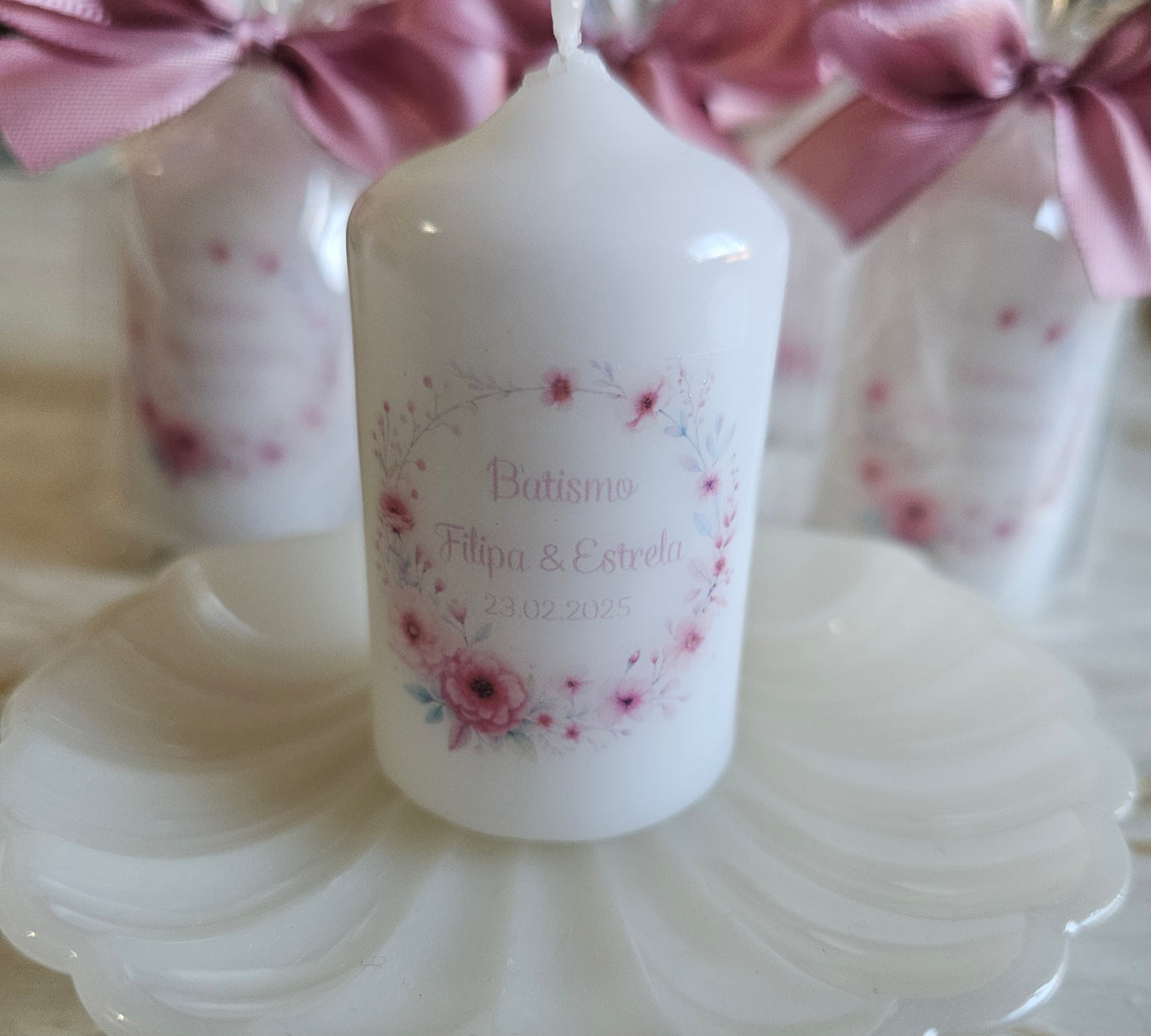 Vela personalizada floral rosa