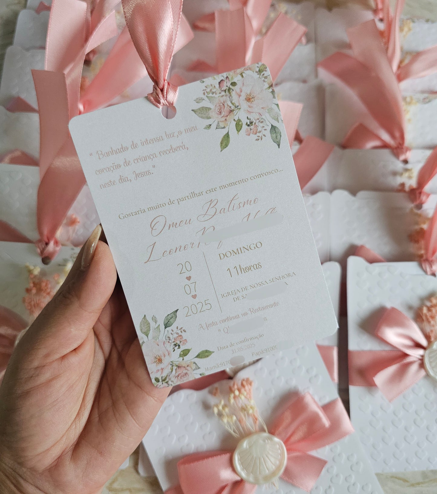 Convite Batismo floral "Leonor"