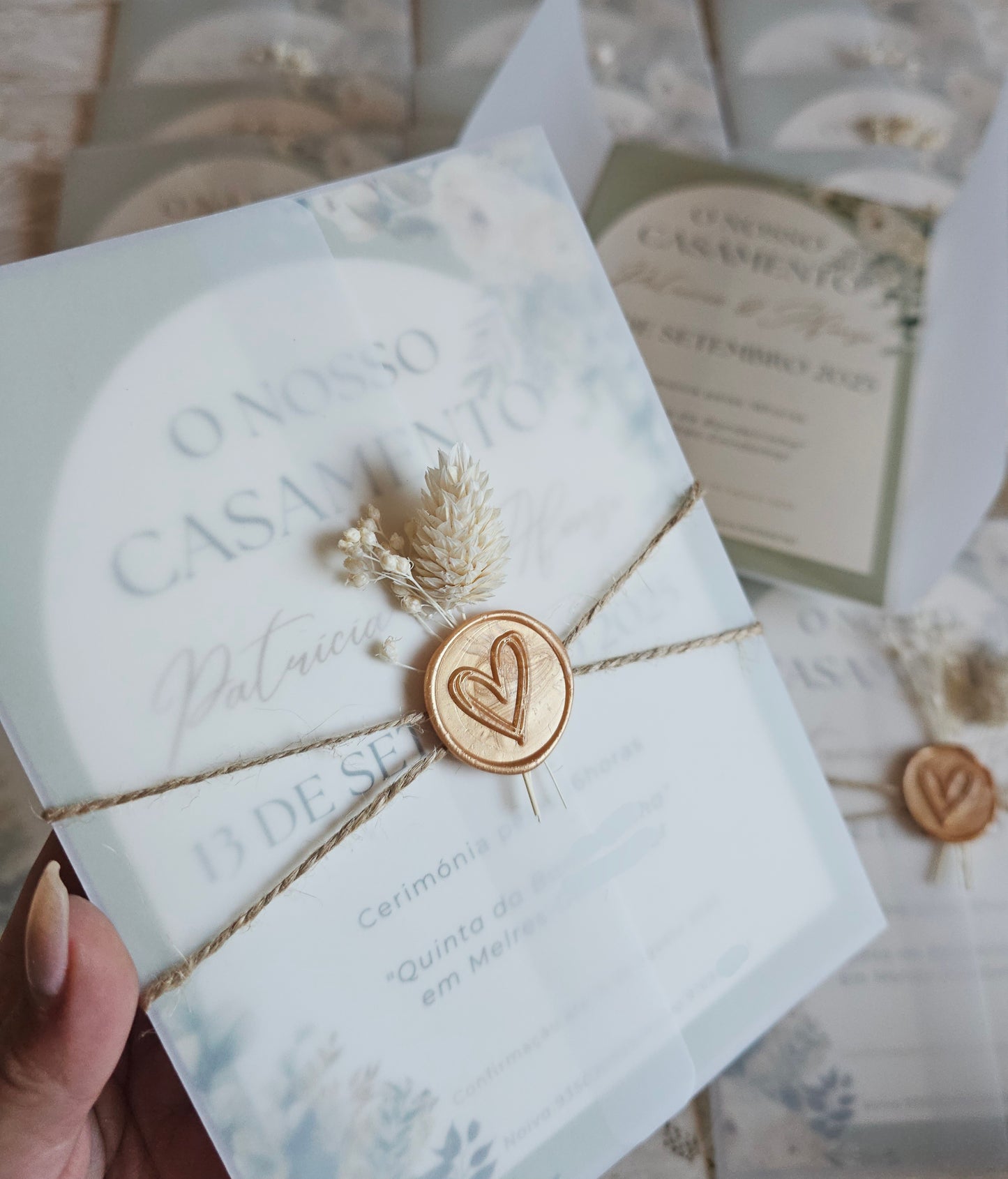 Convites Casamento floral verde P&A