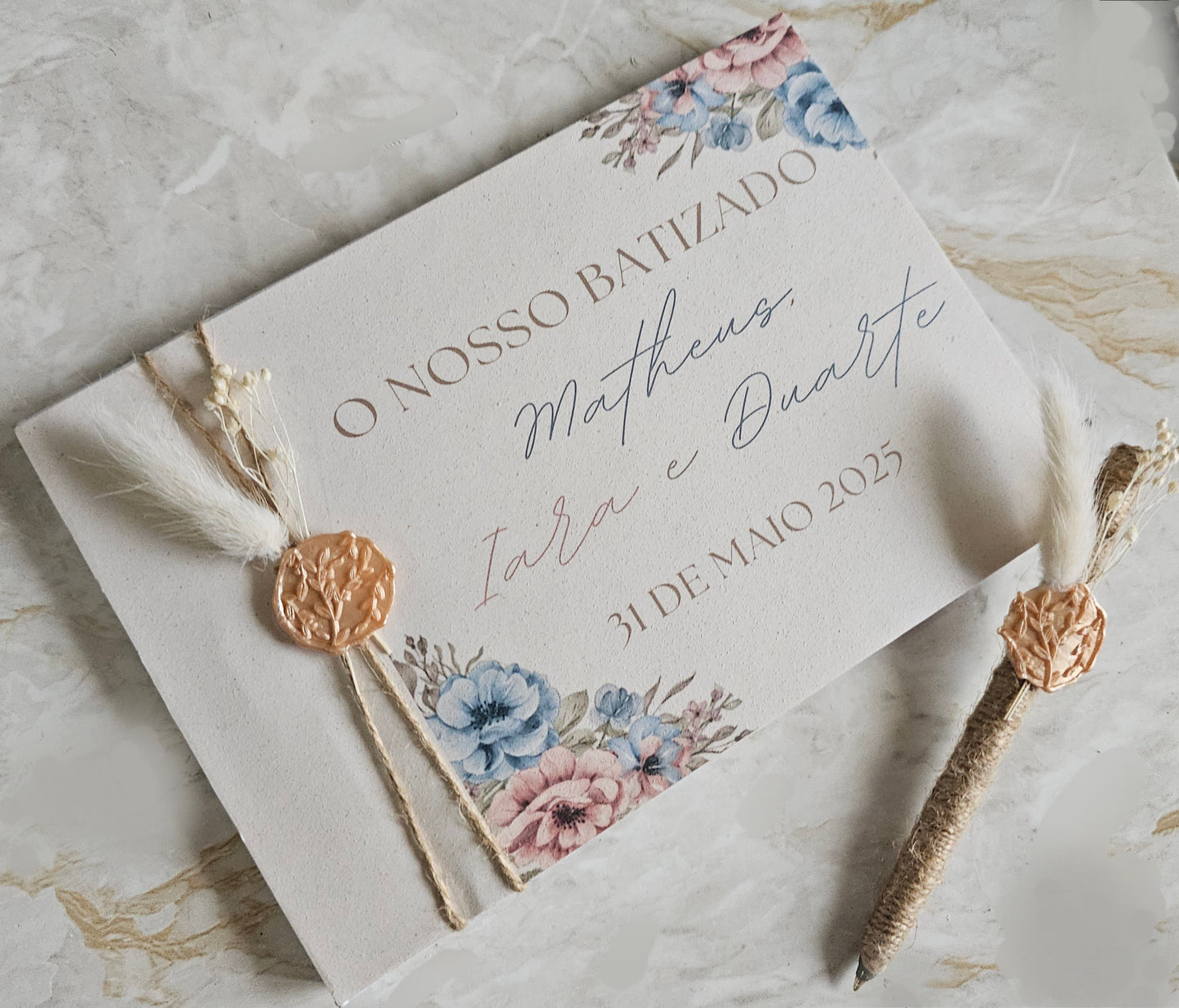 Livro de Honra Floral "Rosa e Azul"