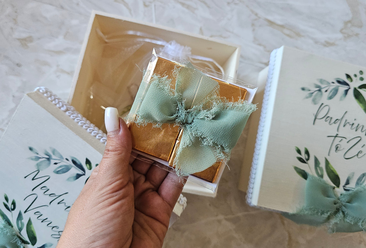 Caixas para Padrinhos tons de verde