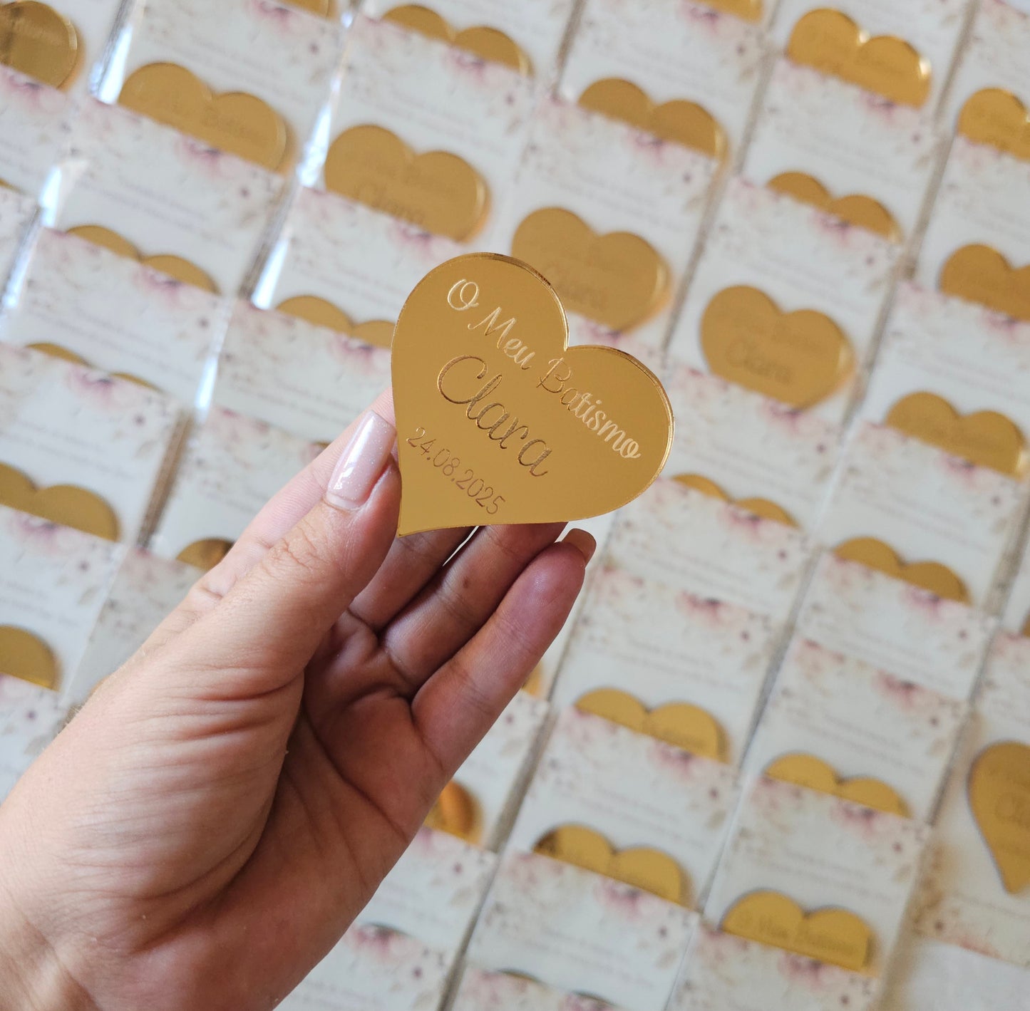 Íman coração acrílico dourado espelhado "Clara"