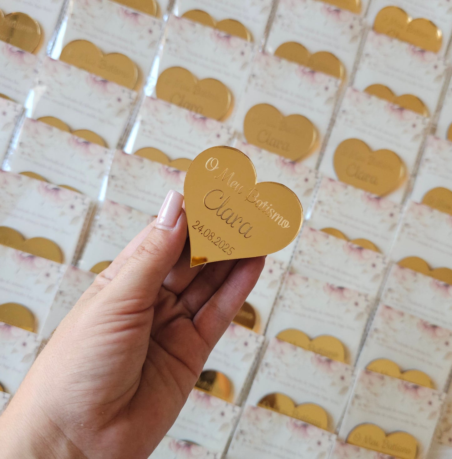 Íman coração acrílico dourado espelhado "Clara"