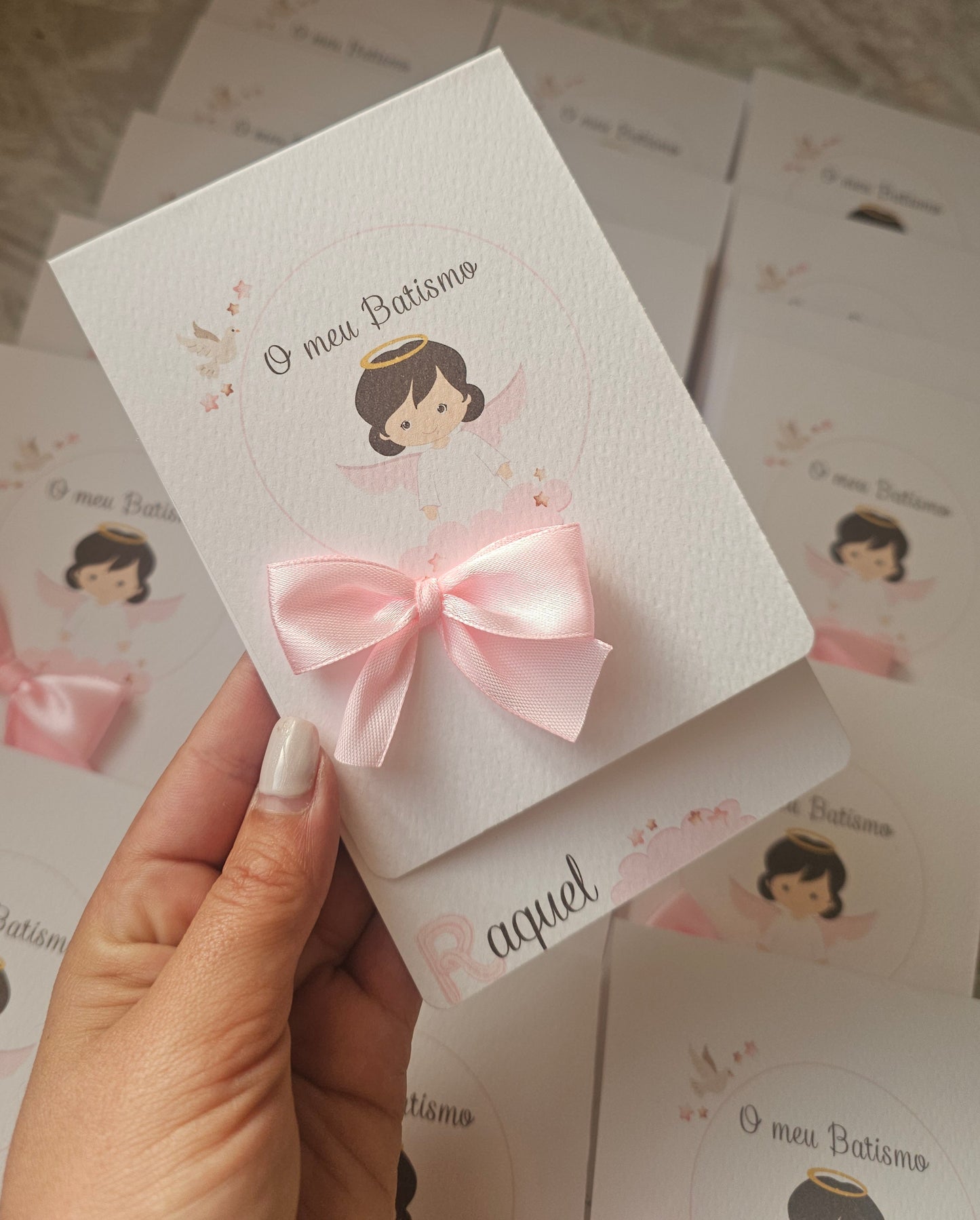 Convite personalizado tema Anjinha Rosa