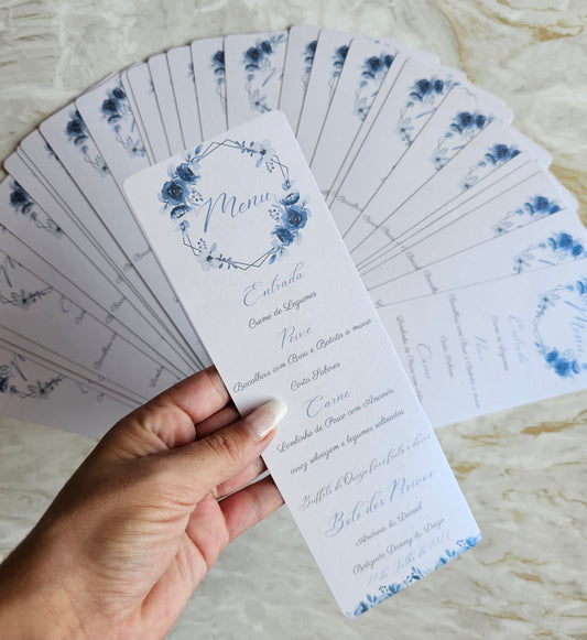 Menus personalizados floral azul