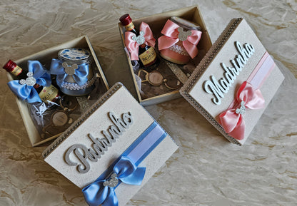 Caixas especiais Padrinhos azul e rosa