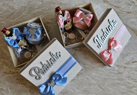 Caixas especiais Padrinhos azul e rosa