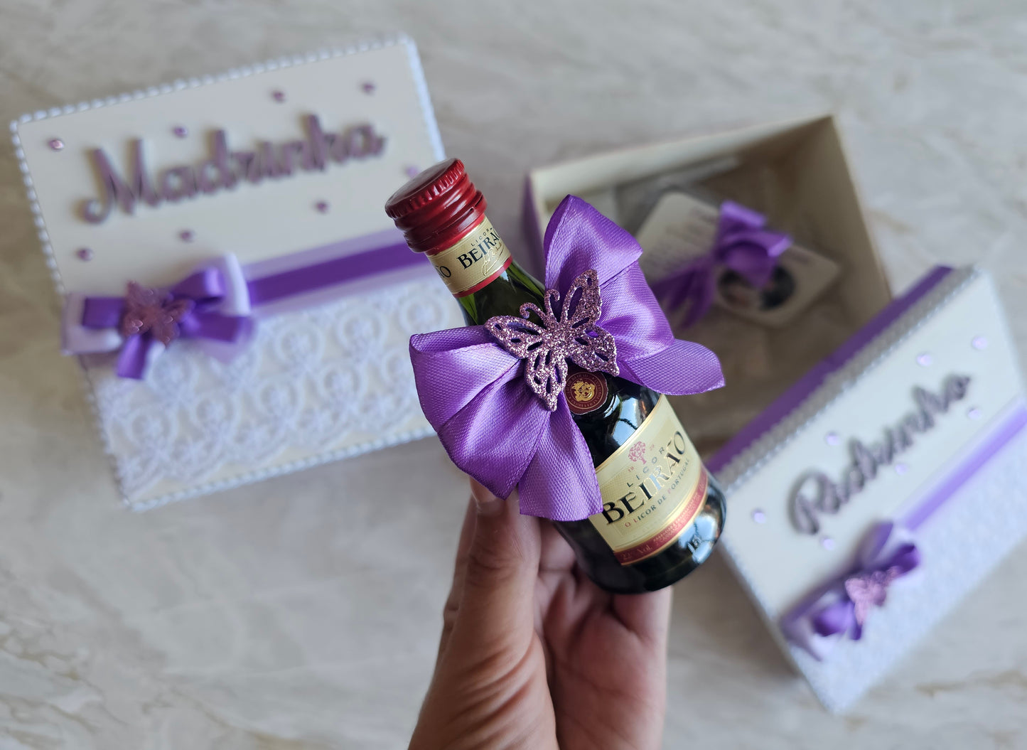 Caixas especiais Padrinhos roxo e Violeta