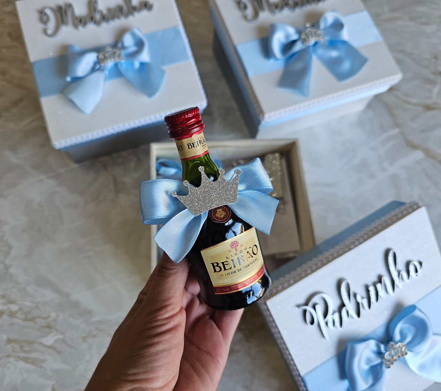 Caixas especiais Padrinhos azul bebé