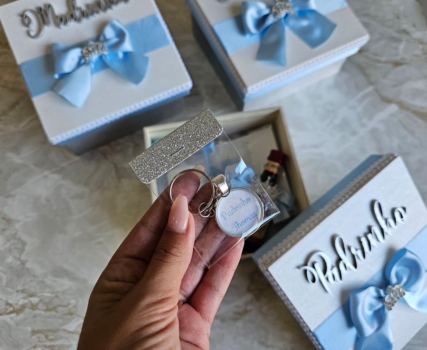 Caixas especiais Padrinhos azul bebé