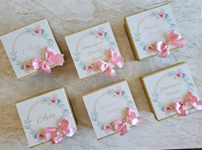 Caixas especiais " Floral rosa e dourado"