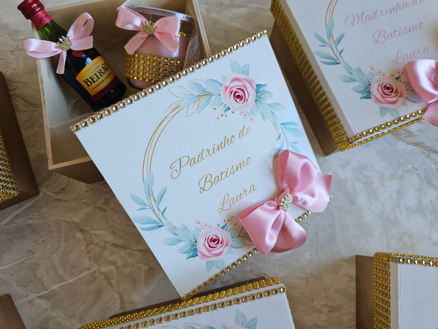 Caixas especiais " Floral rosa e dourado"
