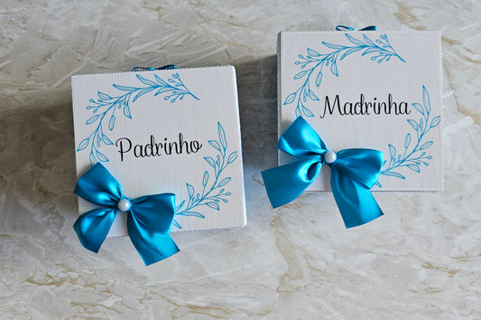 Caixas especiais Padrinhos "Floral Azul"
