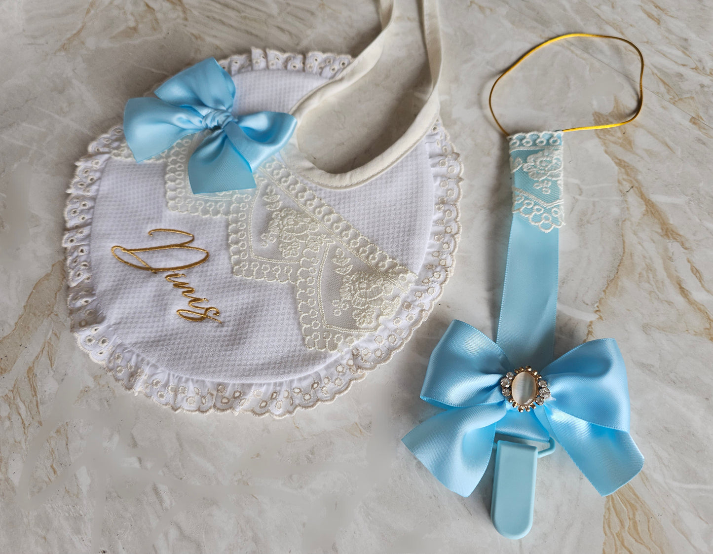 Babete personalizado + prendedor de chupeta