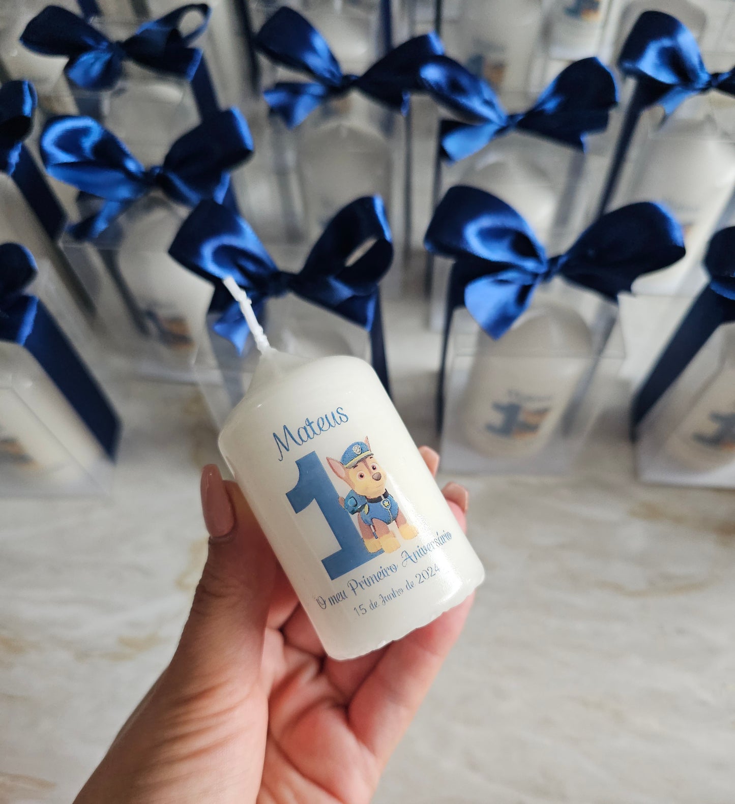 Vela personalizada em caixa de acetato