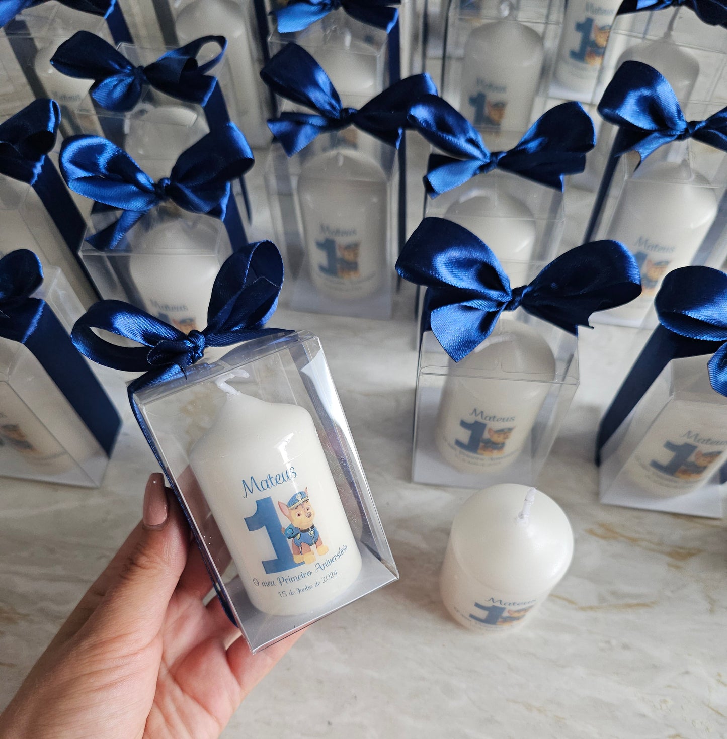 Vela personalizada em caixa de acetato