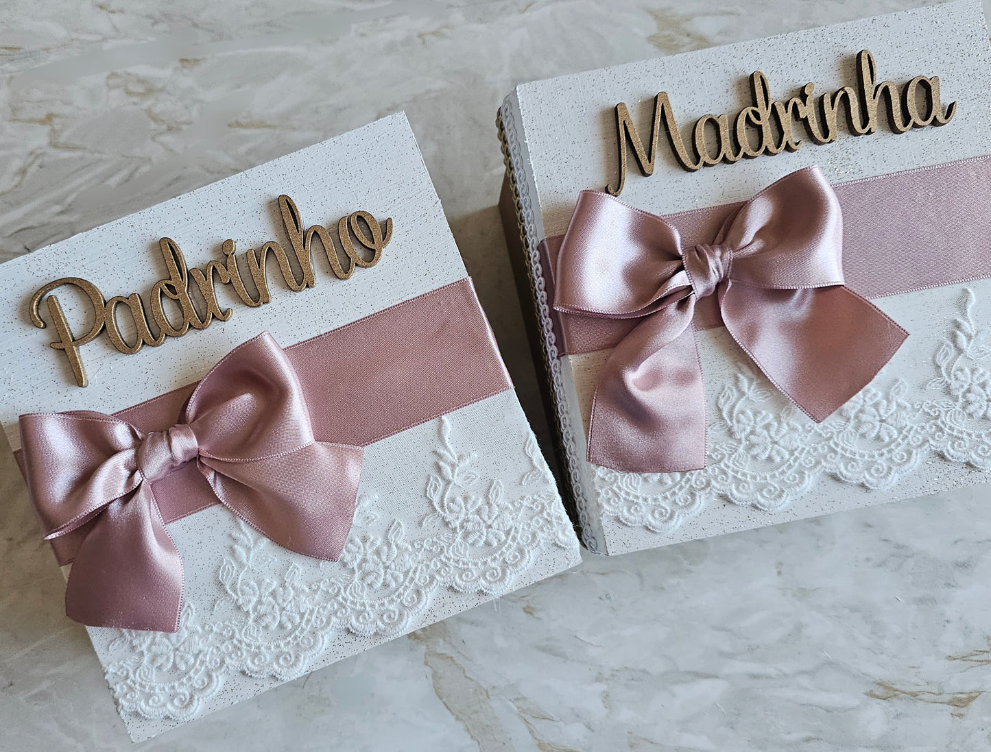 Caixas especiais Padrinhos "Rosa Velho"