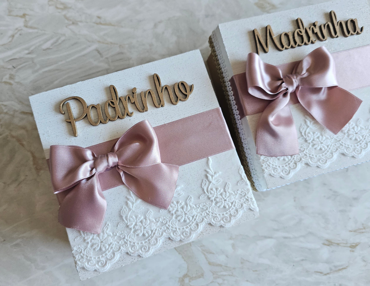 Caixas especiais Padrinhos "Rosa Velho"