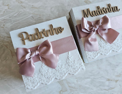 Caixas especiais Padrinhos "Rosa Velho"