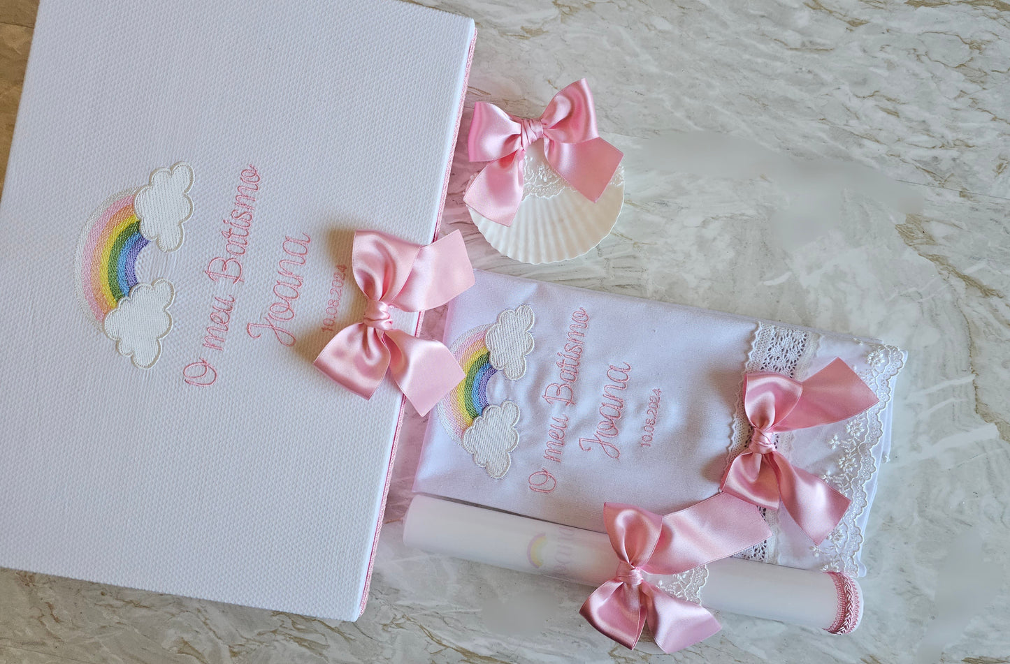 Conjunto de Batismo Arco-Iris Rosa