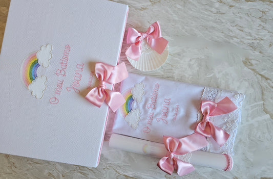 Conjunto de Batismo Arco-Iris Rosa