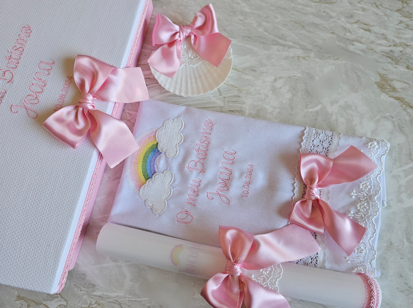Conjunto de Batismo Arco-Iris Rosa